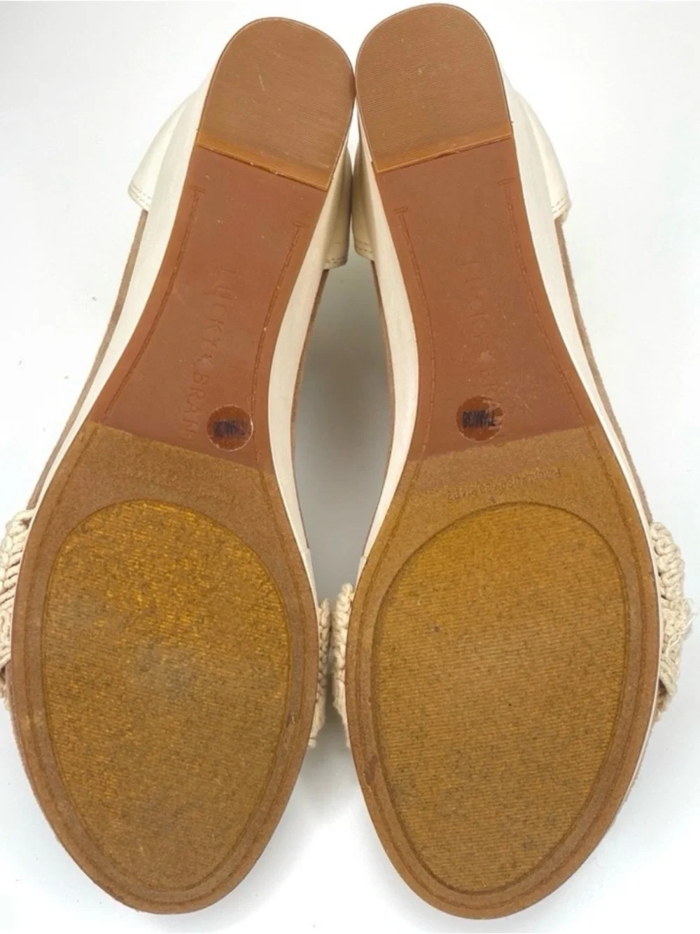 Lucky Brand Cream Macramé Ankle Wedge Sandals